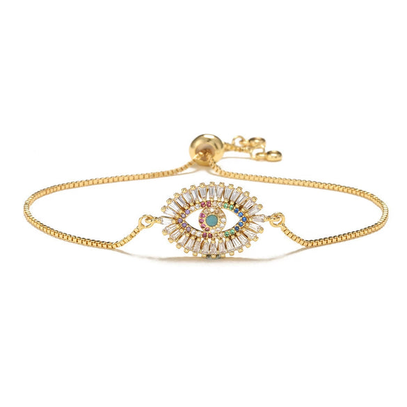 Women’s Fashion Copper Micro Inlaid Zircon Evil Eye Pull Bracelet Elegant Trendy Charm Jewelry