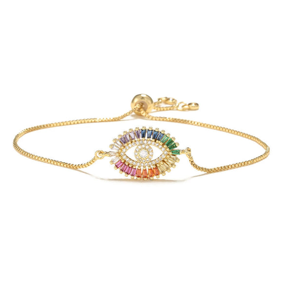 Women’s Fashion Copper Micro Inlaid Zircon Evil Eye Pull Bracelet Elegant Trendy Charm Jewelry