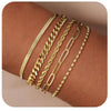 Women's Fashion Copper Multi Layer Paper Clip Cuban Link And Snake Chain Bracelet With Geometric Style Electroplated Finish