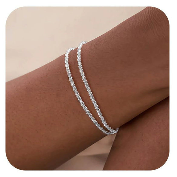 Women's Fashion Copper Multi Layer Paper Clip Cuban Link And Snake Chain Bracelet With Geometric Style Electroplated Finish