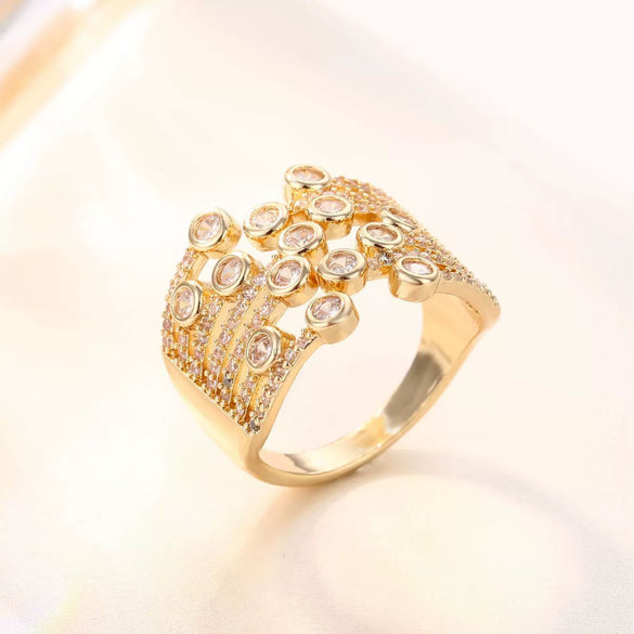 Women's Fashion Copper U Shaped Ring With Micro Zircon Diamond Inlay Adjustable Open Ring Jewelry