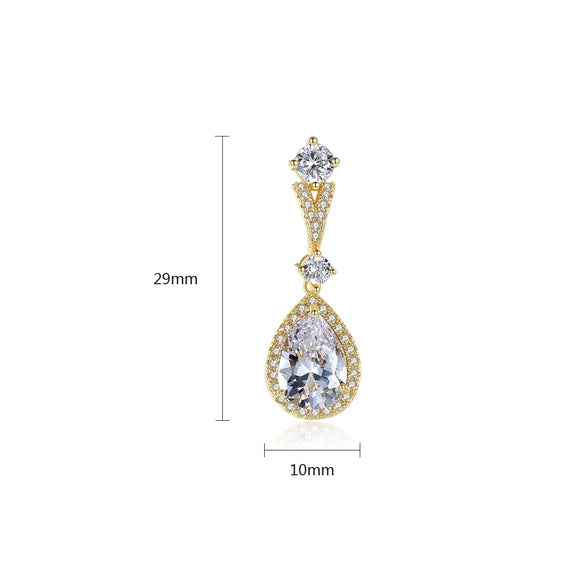 Women's Fashion Copper Water Drop Earrings With Electroplated Zircon Inlay Simple Elegant Ear Jewelry