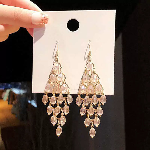 Women's Fashion Metal Electroplated Diamond Geometric Long Tassel Earrings with S925 Silver Needle