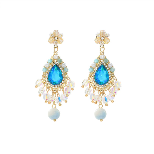 Women's Fashion Crystal Rhinestone Flower Tassel Earrings Set With Diamonds