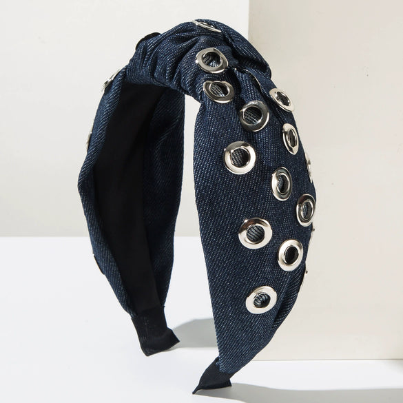 Women's Fashion Denim Fabric Geometric Headband With Electroplating Accessories