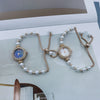 Women's Fashion Diamondencrusted Pearl Alloy Watch With Round Dial