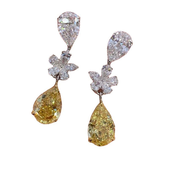Women's Fashion Drop Shape Copper Micro Inlaid Yellow Diamond Zircon Earrings