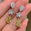 Women's Fashion Drop Shape Copper Micro Inlaid Yellow Diamond Zircon Earrings
