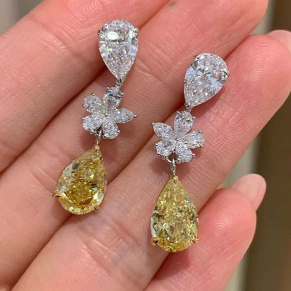 Women's Fashion Drop Shape Copper Micro Inlaid Yellow Diamond Zircon Earrings
