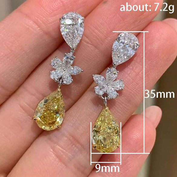 Women's Fashion Drop Shape Copper Micro Inlaid Yellow Diamond Zircon Earrings