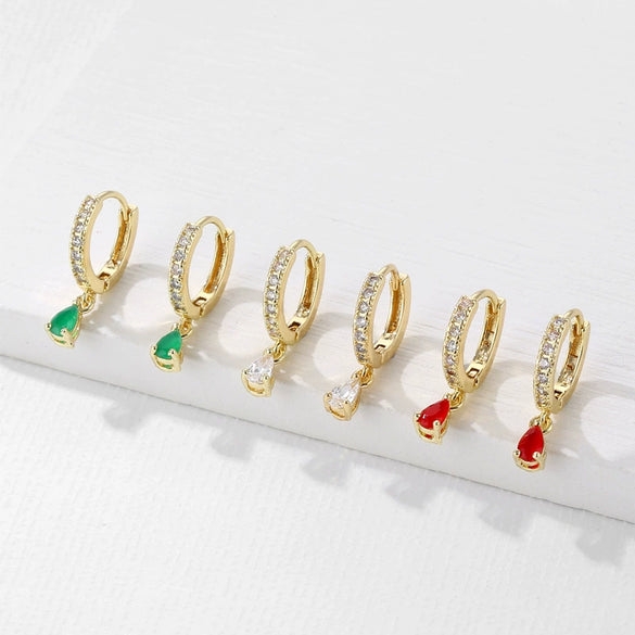 Women's Fashion Electroplated Copper Drop Shape Ear Buckle Earrings With Multicolor Zircon And Turquoise