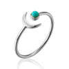 Women's Fashion Electroplated Copper Open Ring With Turquoise Round Ball And Moon Geometric Design