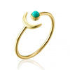 Women's Fashion Electroplated Copper Open Ring With Turquoise Round Ball And Moon Geometric Design