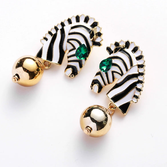Women's Fashion Elegant Exaggerated Dripping Oil Zebra Pattern Earrings Alloy Inlaid Artificial Gemstones Semiprecious Stones