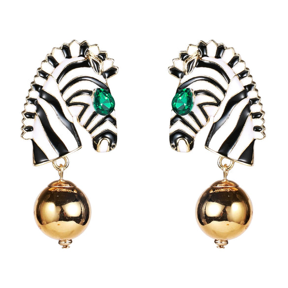 Women's Fashion Elegant Exaggerated Dripping Oil Zebra Pattern Earrings Alloy Inlaid Artificial Gemstones Semiprecious Stones