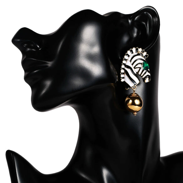 Women's Fashion Elegant Exaggerated Dripping Oil Zebra Pattern Earrings Alloy Inlaid Artificial Gemstones Semiprecious Stones
