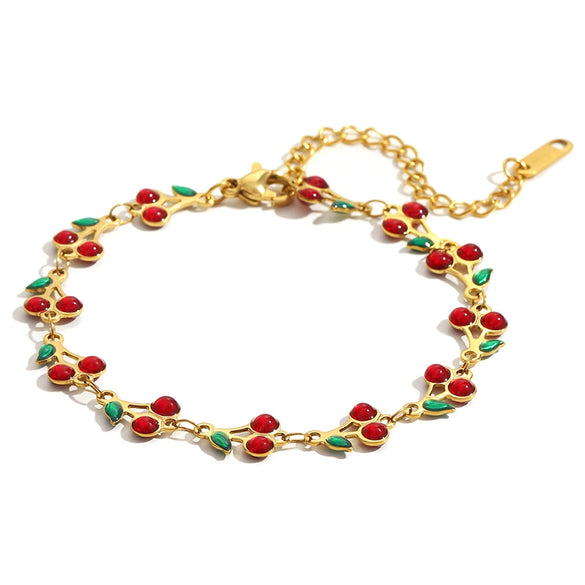 Women's Fashion Elegant Hand Jewelry Stainless Steel 18K Gold Plated Fruit Pattern Bracelet