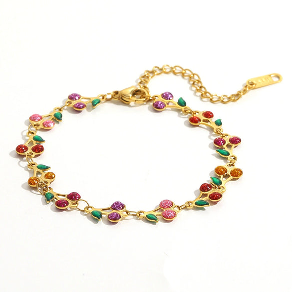 Women's Fashion Elegant Hand Jewelry Stainless Steel 18K Gold Plated Fruit Pattern Bracelet