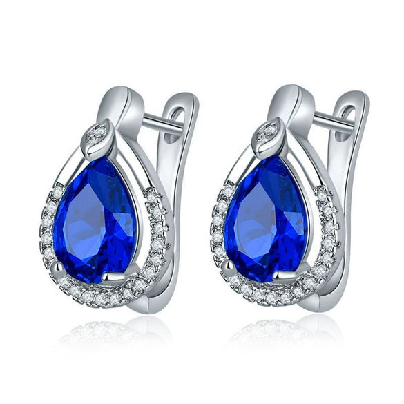 Women's Fashion Environmental Copper Drop Shape Zircon Ear Buckle Earrings With Small Water Drop Design
