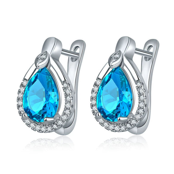 Women's Fashion Environmental Copper Drop Shape Zircon Ear Buckle Earrings With Small Water Drop Design
