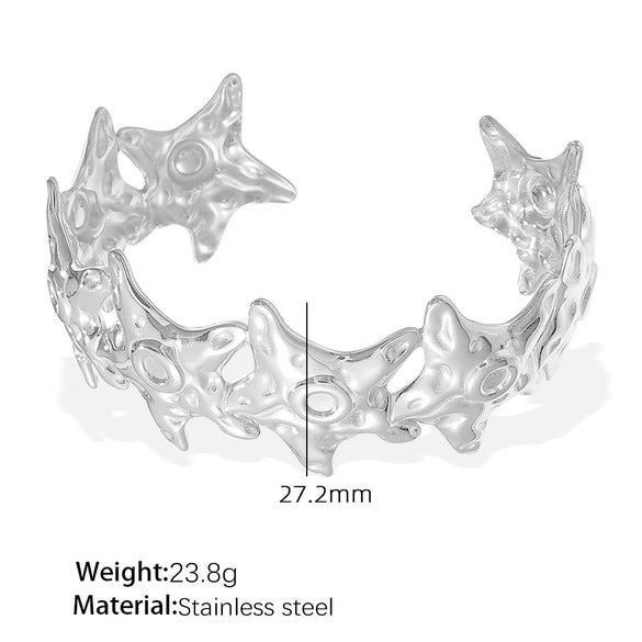Women's Fashion Exaggerated Design Flower Starfish Water Drop Open 316L Stainless Steel Electroplating Bracelet