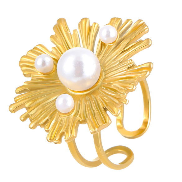 Women's Fashion Exaggerated Ring Stainless Steel Flower Geometric Electroplating Jewelry
