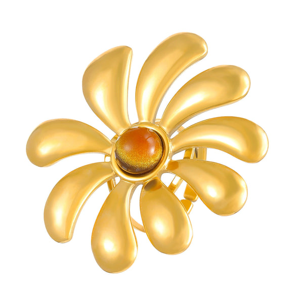 Women's Fashion Exaggerated Ring Stainless Steel Flower Geometric Electroplating Jewelry