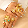 Women's Fashion Exaggerated Ring Stainless Steel Flower Geometric Electroplating Jewelry