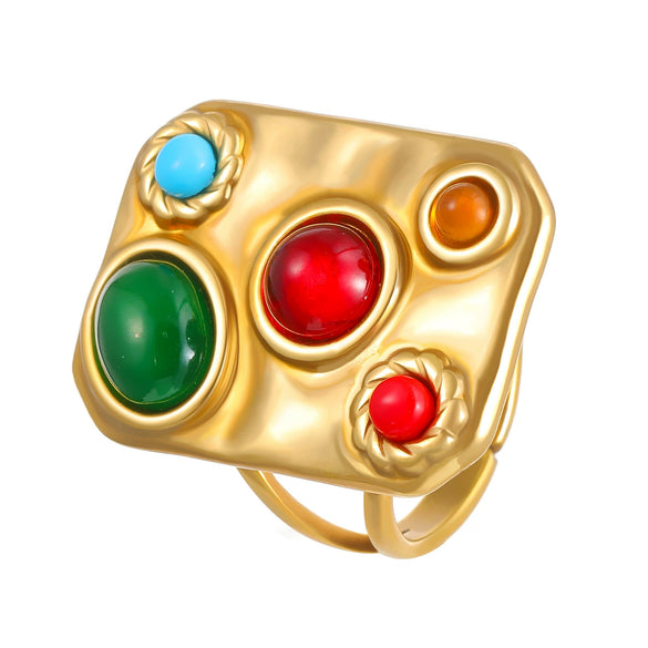 Women's Fashion Exaggerated Ring Stainless Steel Flower Geometric Electroplating Jewelry