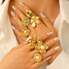 Women's Fashion Exaggerated Ring Stainless Steel Flower Geometric Electroplating Jewelry