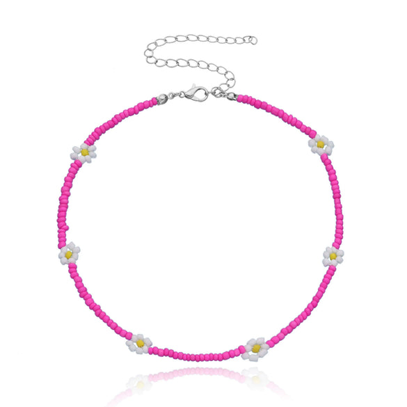 Women's Fashion Exquisite Beaded Necklace With Glass Glazed Beads And Artificial Crystal Pendant In Flower Shape Seiko Processed