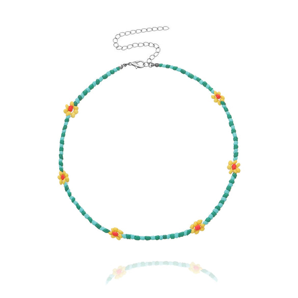 Women's Fashion Exquisite Beaded Necklace With Glass Glazed Beads And Artificial Crystal Pendant In Flower Shape Seiko Processed