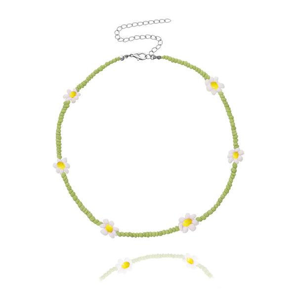Women's Fashion Exquisite Beaded Necklace With Glass Glazed Beads And Artificial Crystal Pendant In Flower Shape Seiko Processed