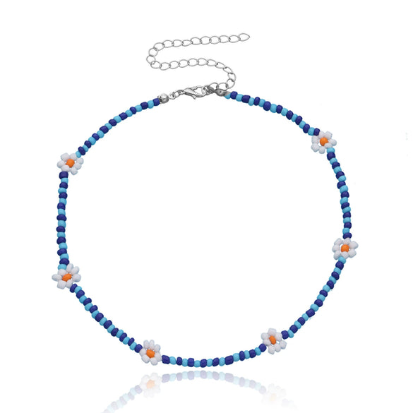 Women's Fashion Exquisite Beaded Necklace With Glass Glazed Beads And Artificial Crystal Pendant In Flower Shape Seiko Processed