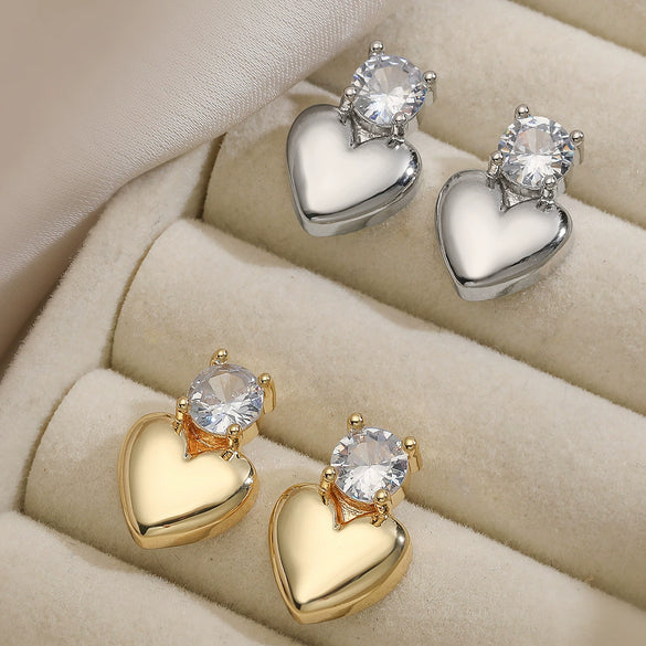 Women's Fashion Exquisite Copper 18K Gold Plated Zircon Love Geometric Micropaved Earrings