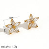 Women's Fashion Flower Geometric Stainless Steel Stud Earrings With Diamond And Electroplating Treatment