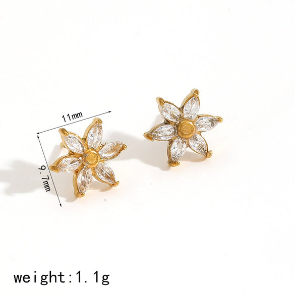 Women's Fashion Flower Geometric Stainless Steel Stud Earrings With Diamond And Electroplating Treatment