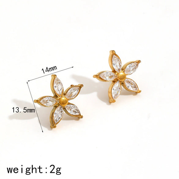 Women's Fashion Flower Geometric Stainless Steel Stud Earrings With Diamond And Electroplating Treatment