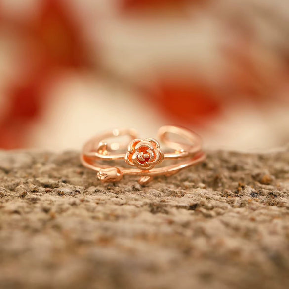 Women's Fashion Flower Rose Ring Copper Electroplated
