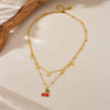 Women's Fashion Fruit Style Stainless Steel Cherry Pendant Doublelayered O Word Chain Necklace With Electroplating