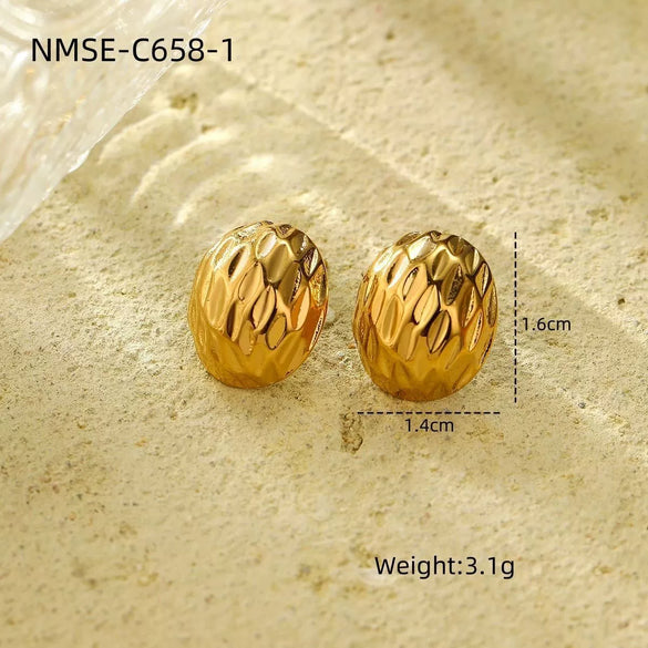 Women's Fashion Geometric Asymmetrical Texture Stainless Steel 18K Electroplated Earrings