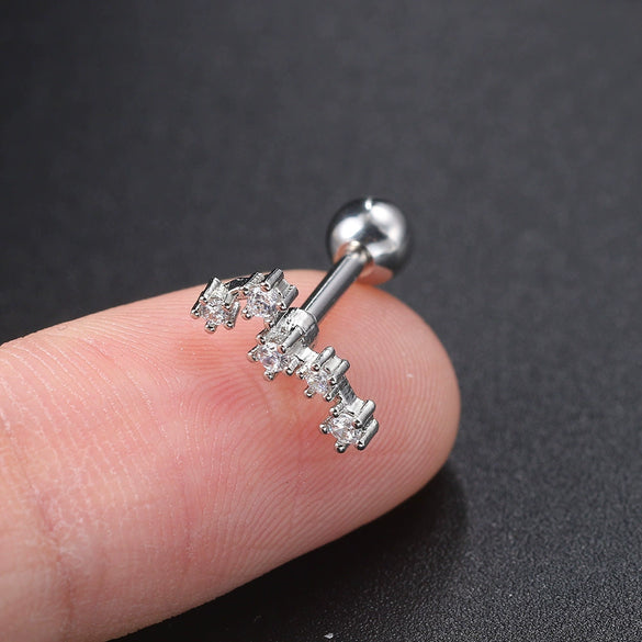 Women's Fashion Geometric Brass White Steel Star And Moon Constellations Electroplated Piercing Earrings