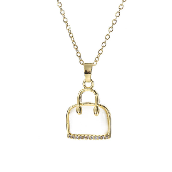 Women's Fashion Geometric Cat's Eye Bag Pendant Necklace Titanium Steel Copper Jewelry O Chain Diamond Design