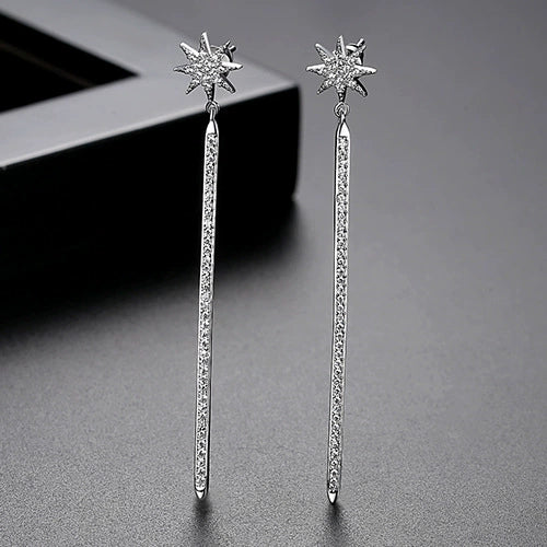 Women's Fashion Geometric Copper Electroplated Long Tassel Stud Earrings With Zircon Accents