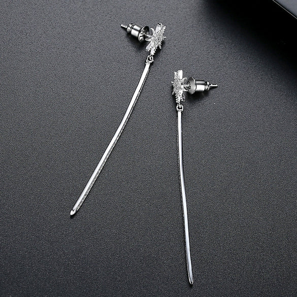 Women's Fashion Geometric Copper Electroplated Long Tassel Stud Earrings With Zircon Accents