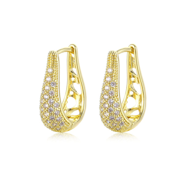 Women's Fashion Geometric Copper Zircon Inlaid Ear Buckle Earrings Trendy Small Hoop Style With Large Diamond Look