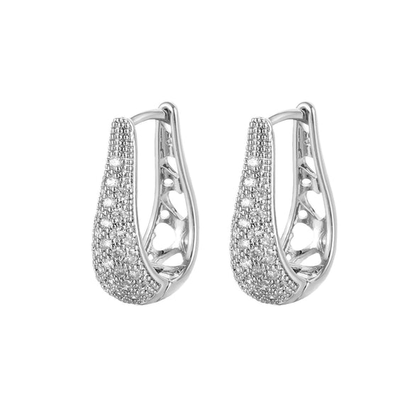 Women's Fashion Geometric Copper Zircon Inlaid Ear Buckle Earrings Trendy Small Hoop Style With Large Diamond Look