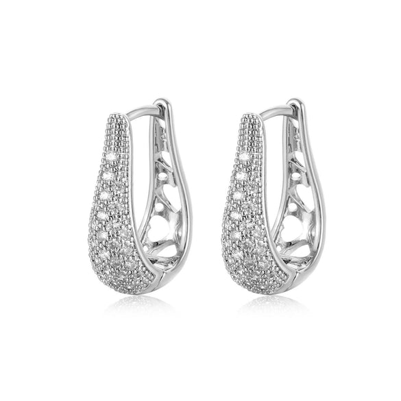 Women's Fashion Geometric Copper Zircon Inlaid Ear Buckle Earrings Trendy Small Hoop Style With Large Diamond Look