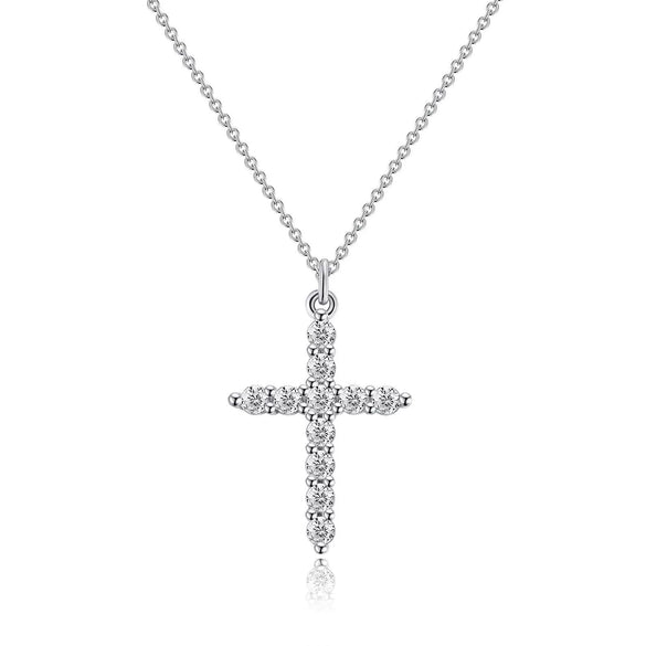 Women's Fashion Geometric Cross Necklace With Square Zircon Inlay Copper Electroplated Clavicle Chain Pendant Jewelry Gift