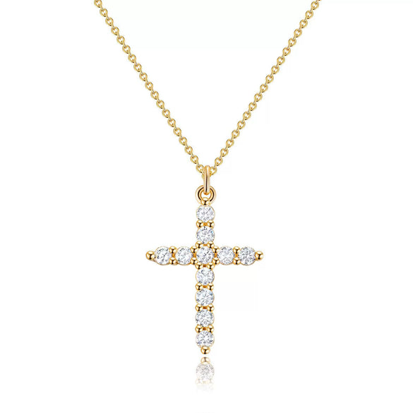 Women's Fashion Geometric Cross Necklace With Square Zircon Inlay Copper Electroplated Clavicle Chain Pendant Jewelry Gift